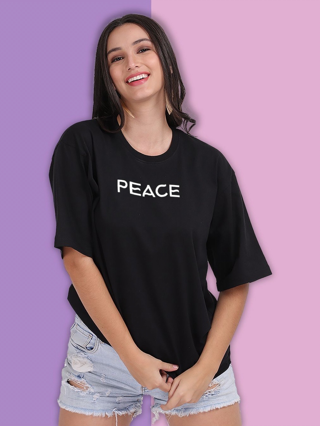 

Mad Over Print Women Monochrome Applique T-shirt, Black