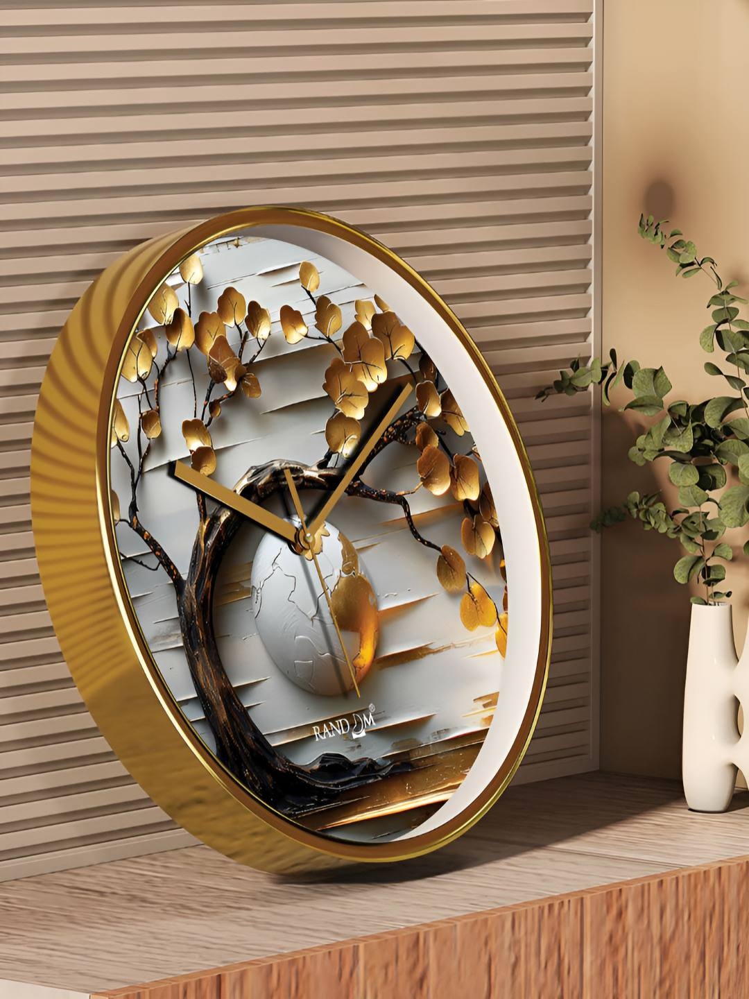 

RANDOM Printed Round Shaped Sweep Silent Movement Contemporary Wall Clock, Gold