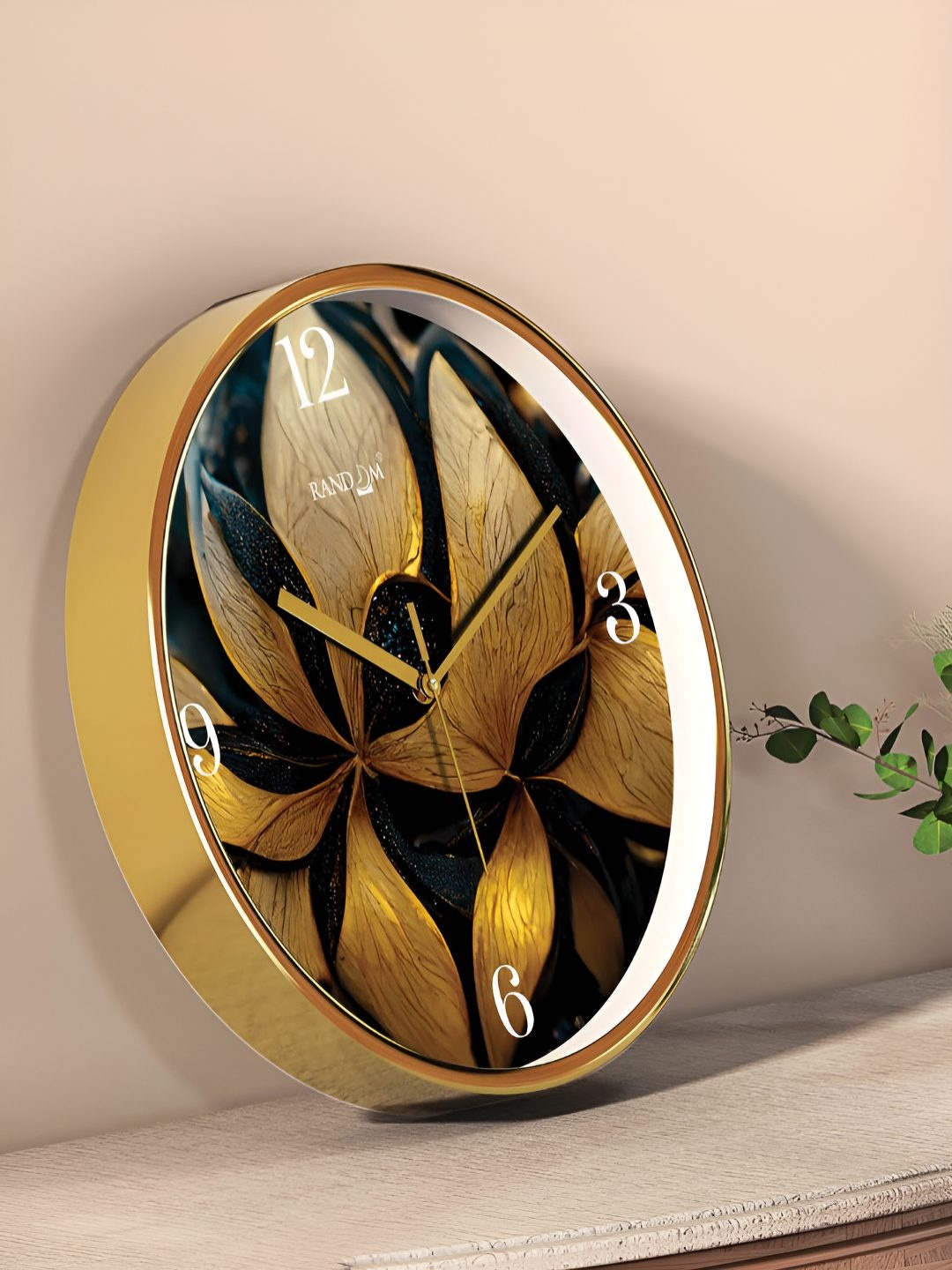 

RANDOM Printed Round Shaped Sweep Silent Movement Contemporary Wall Clock, Gold