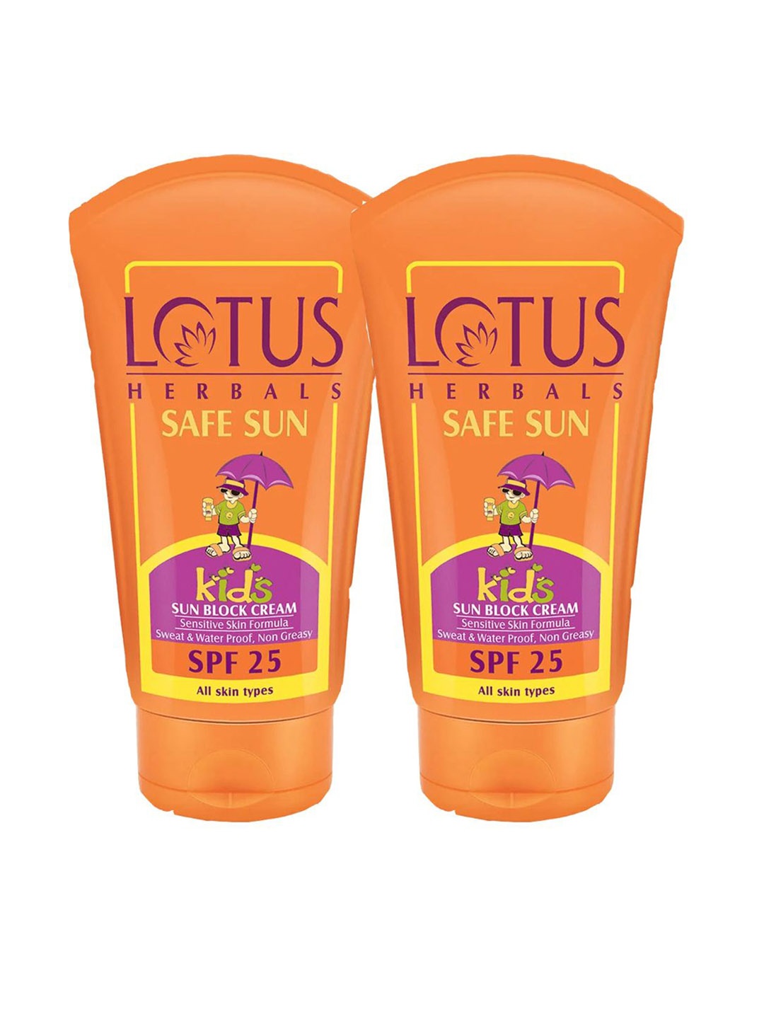 

Lotus Herbals Kids Set Of 2 Safe Sun Sunscreen Cream - 50g Each, Orange