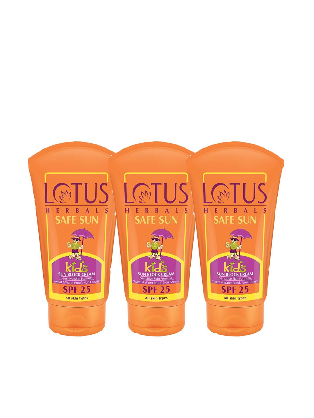 

Lotus Herbals Kids Set Of 3 Safe Sun Sunscreen SPF25 - 50g Each, Orange