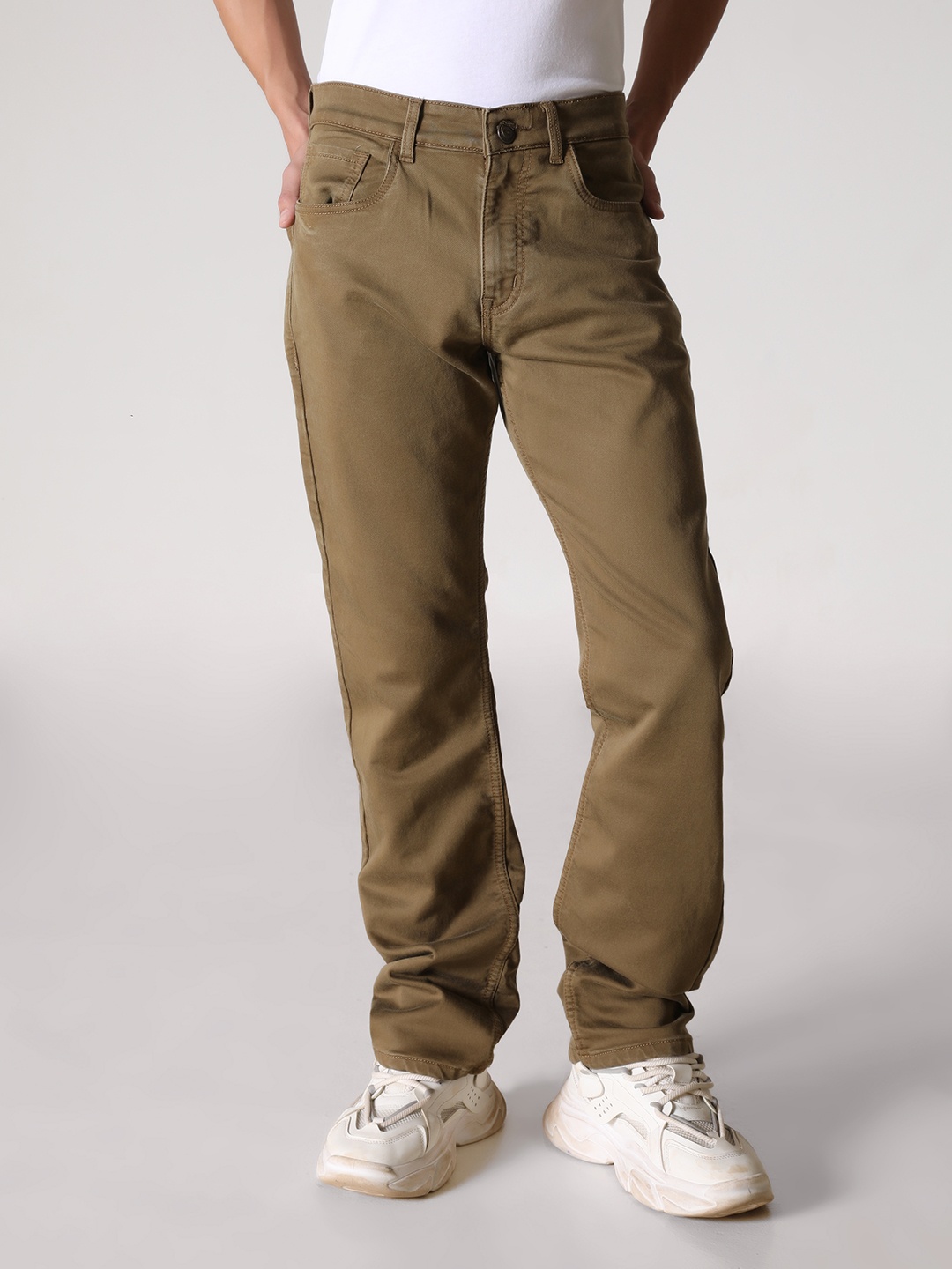 

VUDU Men Comfort Mid-Rise Cotton Stretchable Jeans, Beige
