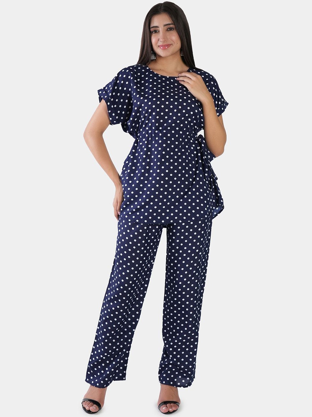 

BAESD Printed Round Neck Top & Trousers, Navy blue