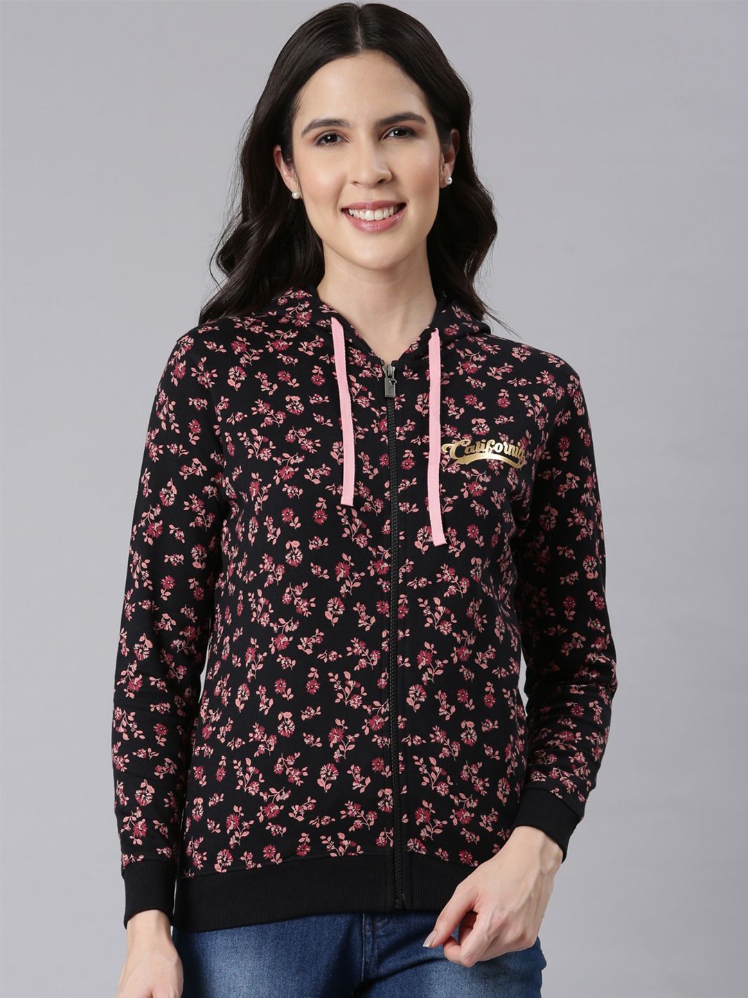

DIXCY SCOTT Slimz Women Printed Hooded Sweatshirt, Black