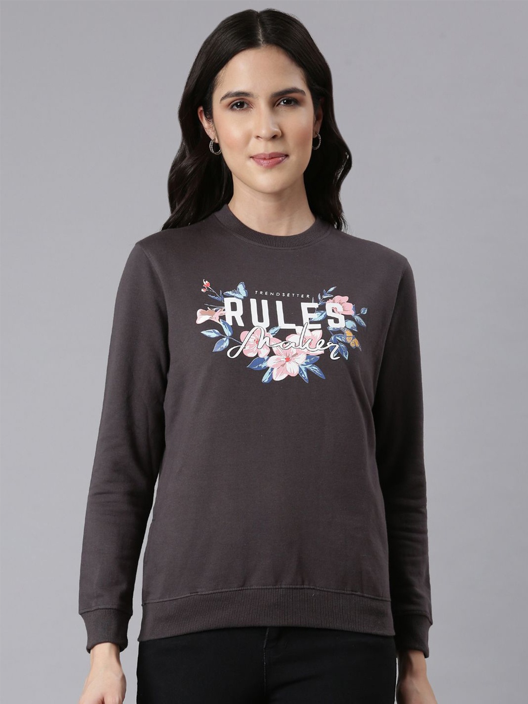 

DIXCY SCOTT Slimz Women Printed Sweatshirt, Grey