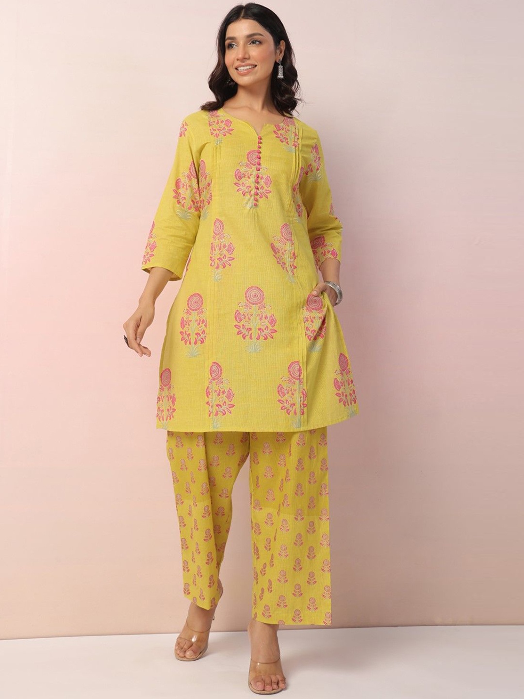 

AUTUMN LANE Printed Pure Cotton Top With Trouser Co-Ords, Yellow