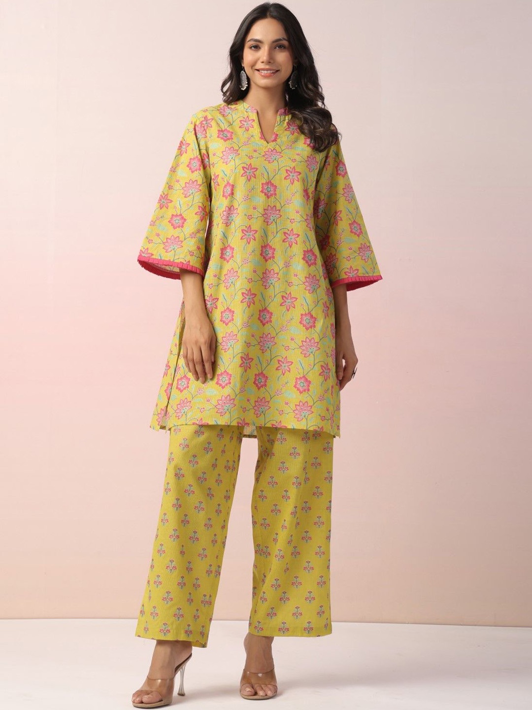 

AUTUMN LANE HARSHINI SUNSHINE Printed Cotton Tunic With Trouser, Yellow