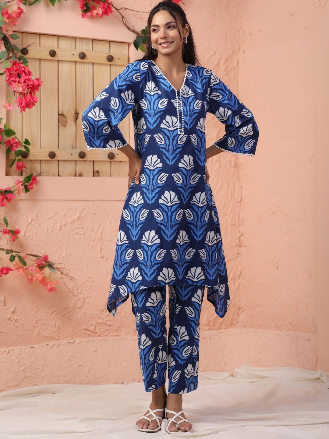 

AUTUMN LANE HARSHINI OCEAN Printed Pure Cotton Tunic With Trouser, Blue