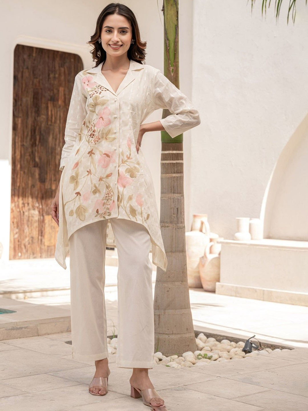 

AUTUMN LANE Teresa Maple Printed Pure Cotton Tunic With Trouser Co-Ords, Off white