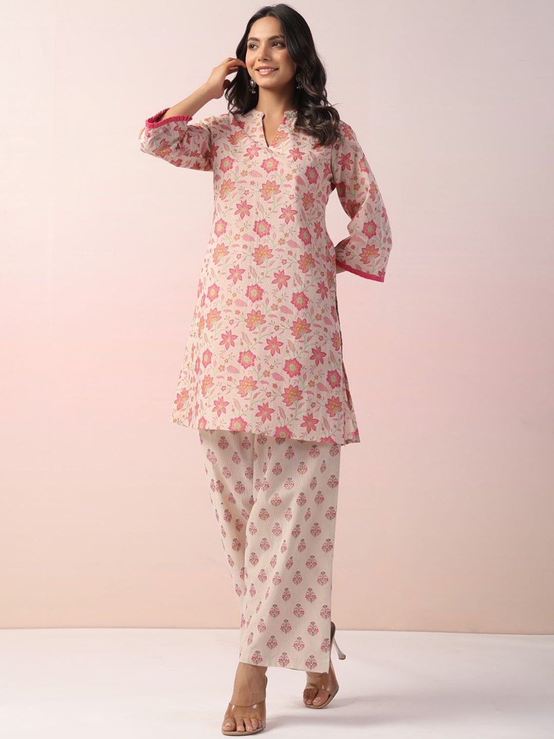 

AUTUMN LANE Harshini Printed Pure Cotton Tunic With Trousers, White