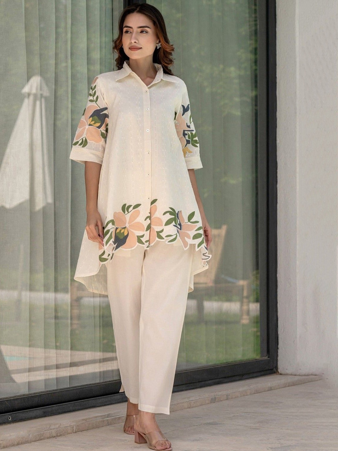 

AUTUMN LANE TERESA FLORA Printed Pure Cotton Tunic With Trouser, Off white