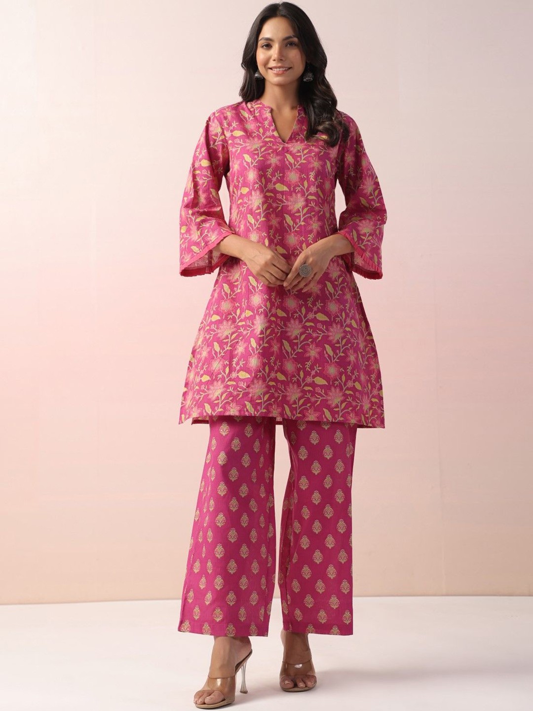 

AUTUMN LANE Printed Pure Cotton Top With Trouser Co-Ords, Pink