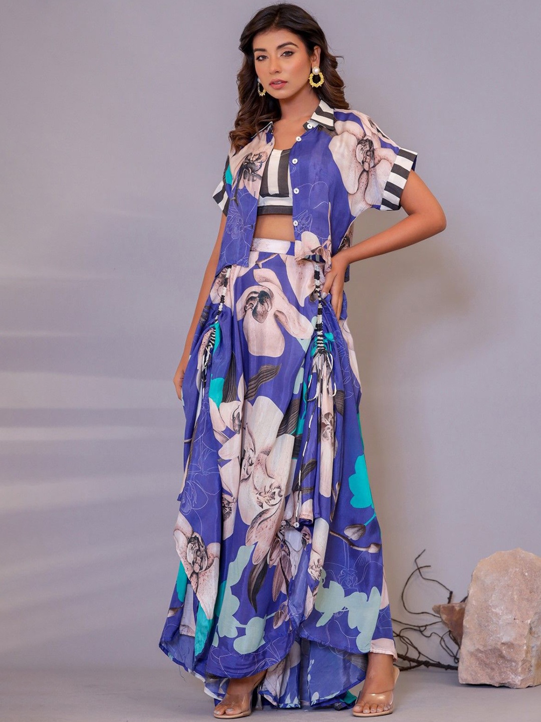 

AUTUMN LANE Bianca Candy Printed Top & Skirt with Jacket, Blue