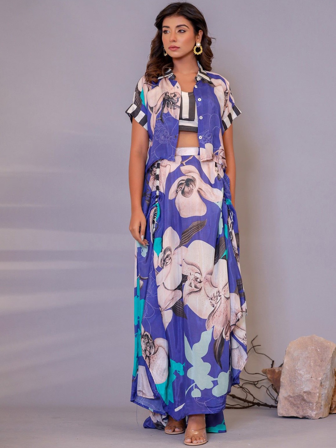 

AUTUMN LANE Printed 3-Piece Co-Ords, Navy blue