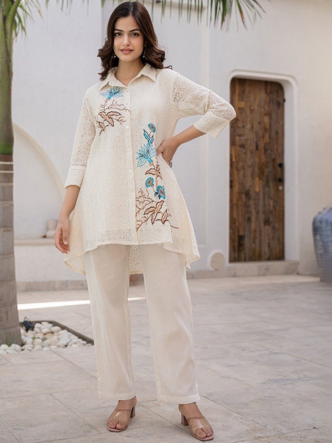 

AUTUMN LANE Teresa Thunder Printed Pure Cotton Tunic With Trouser, Off white