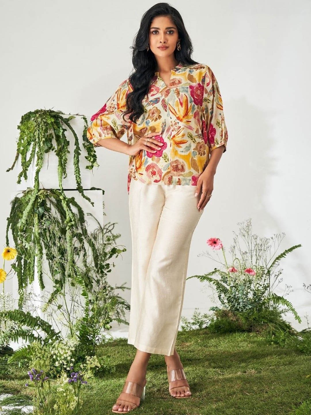 

AUTUMN LANE BALENO Printed Top With Trousers, Off white