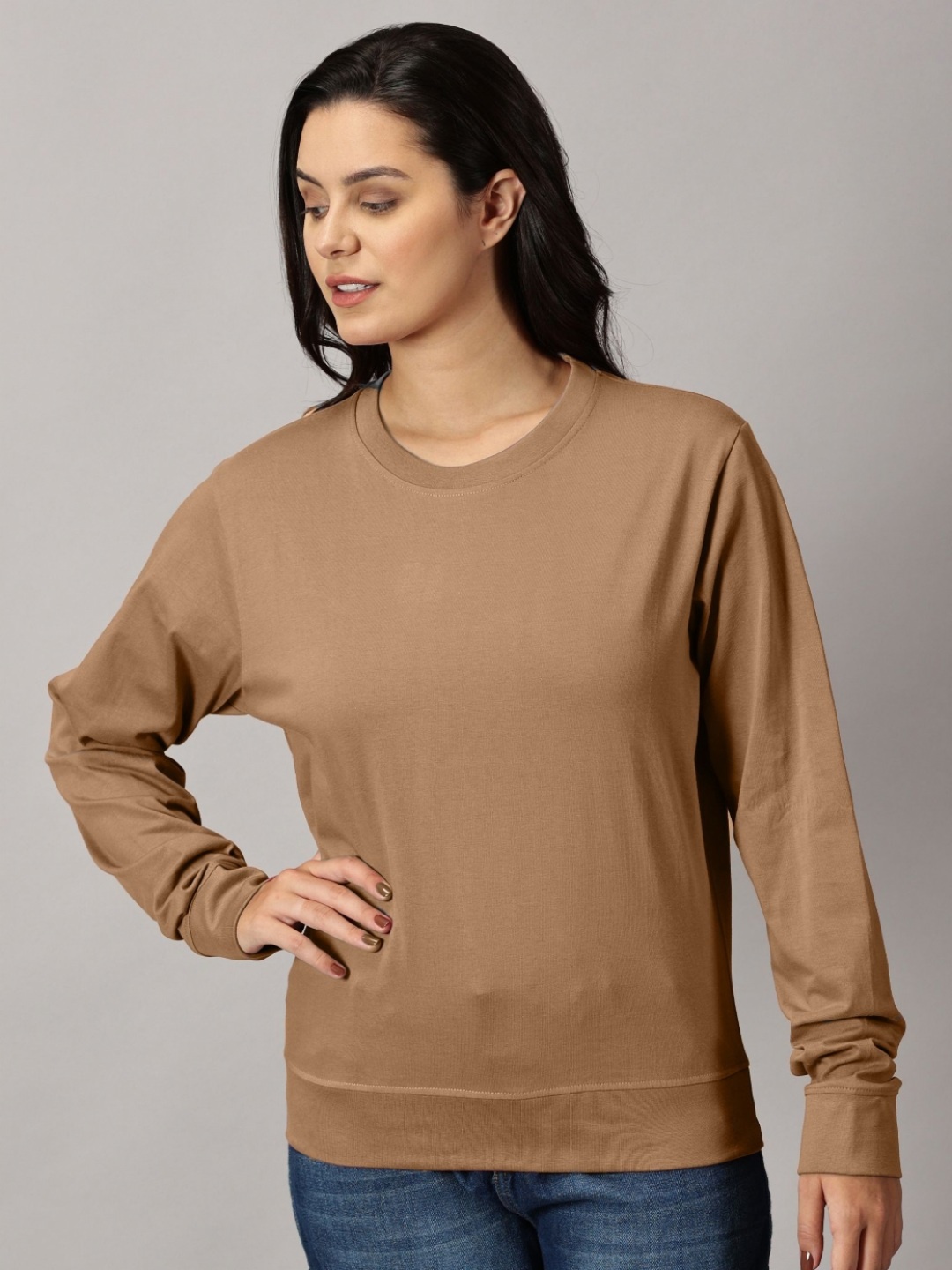 

THE HOLLANDER Women Solid Full Sleeve T-shirt, Beige