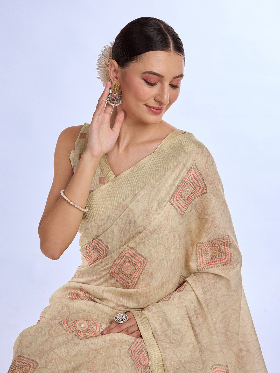 

Mitera Ethnic Motifs Zari Tissue Saree, Khaki