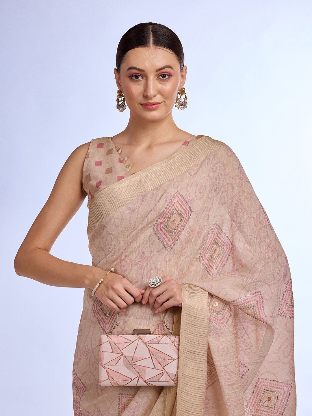 

Mitera Zari Woven Embellished Saree, Beige