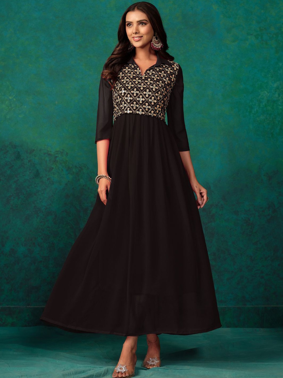 

Sangria Women Embroidered Anarkali Ethnic Dress, Black
