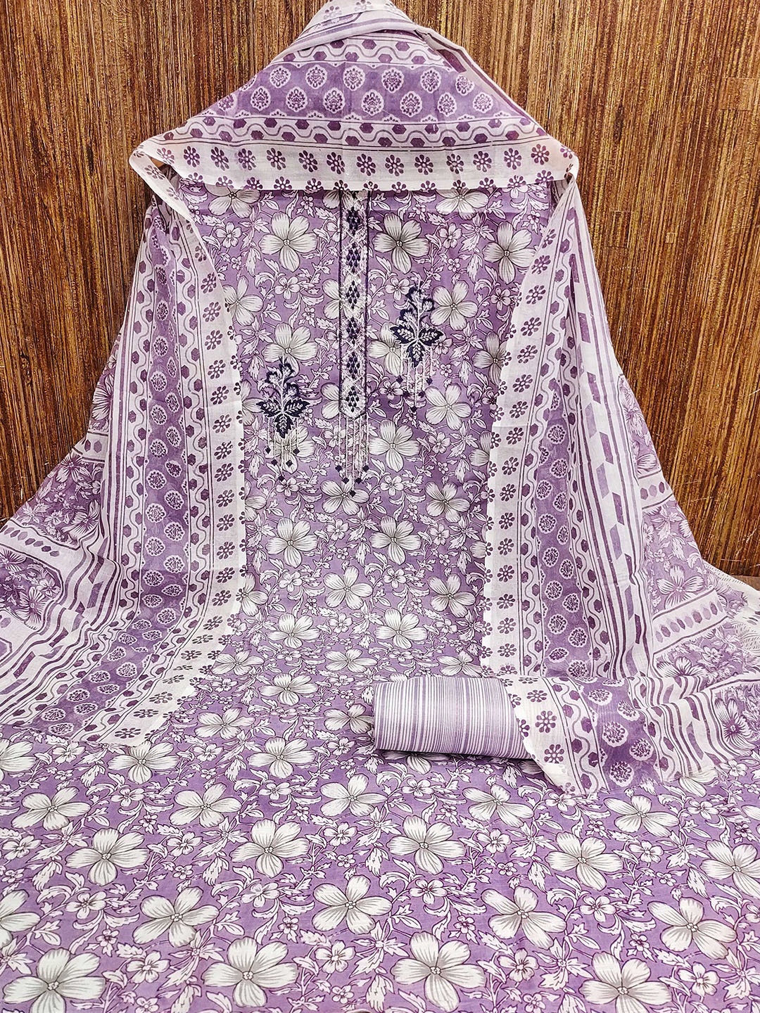 

MANVAA Floral Printed Sequinned Unstitched Dress Material, Purple