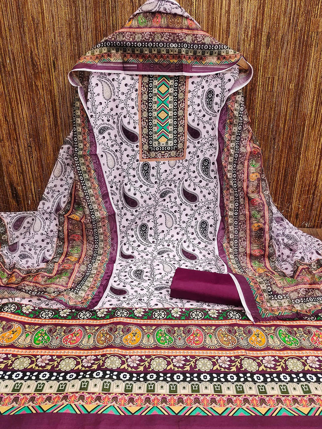 

MANVAA Paisley Printed Unstitched Dress Material, White