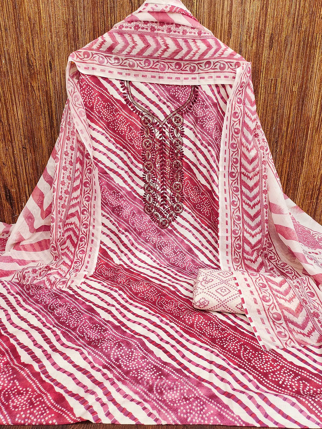 

MANVAA Floral Embellished Unstitched Dress Material, Pink