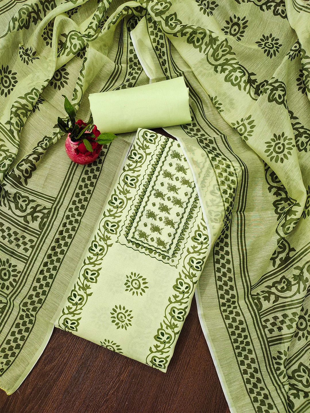 

MANVAA Ethnic Motifs Printed Unstitched Dress Material, Green