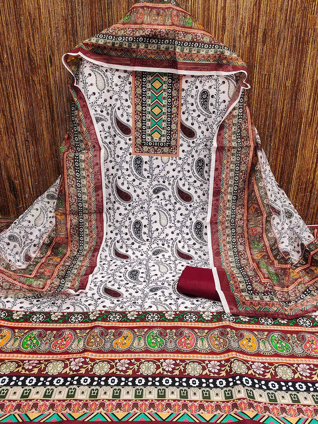 

MANVAA Paisley Printed Unstitched Dress Material, White