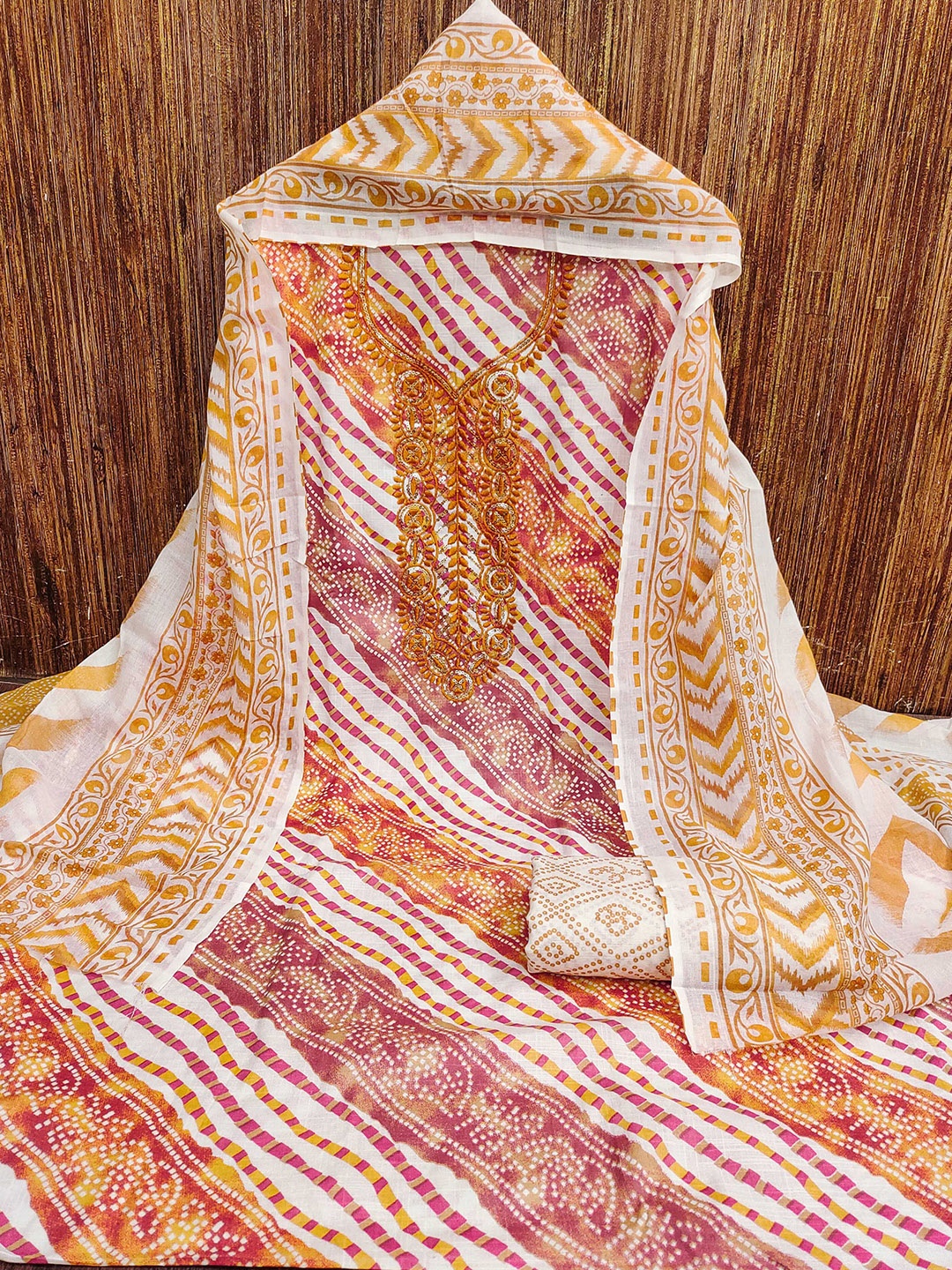 

MANVAA Embellished Unstitched Dress Material, Orange