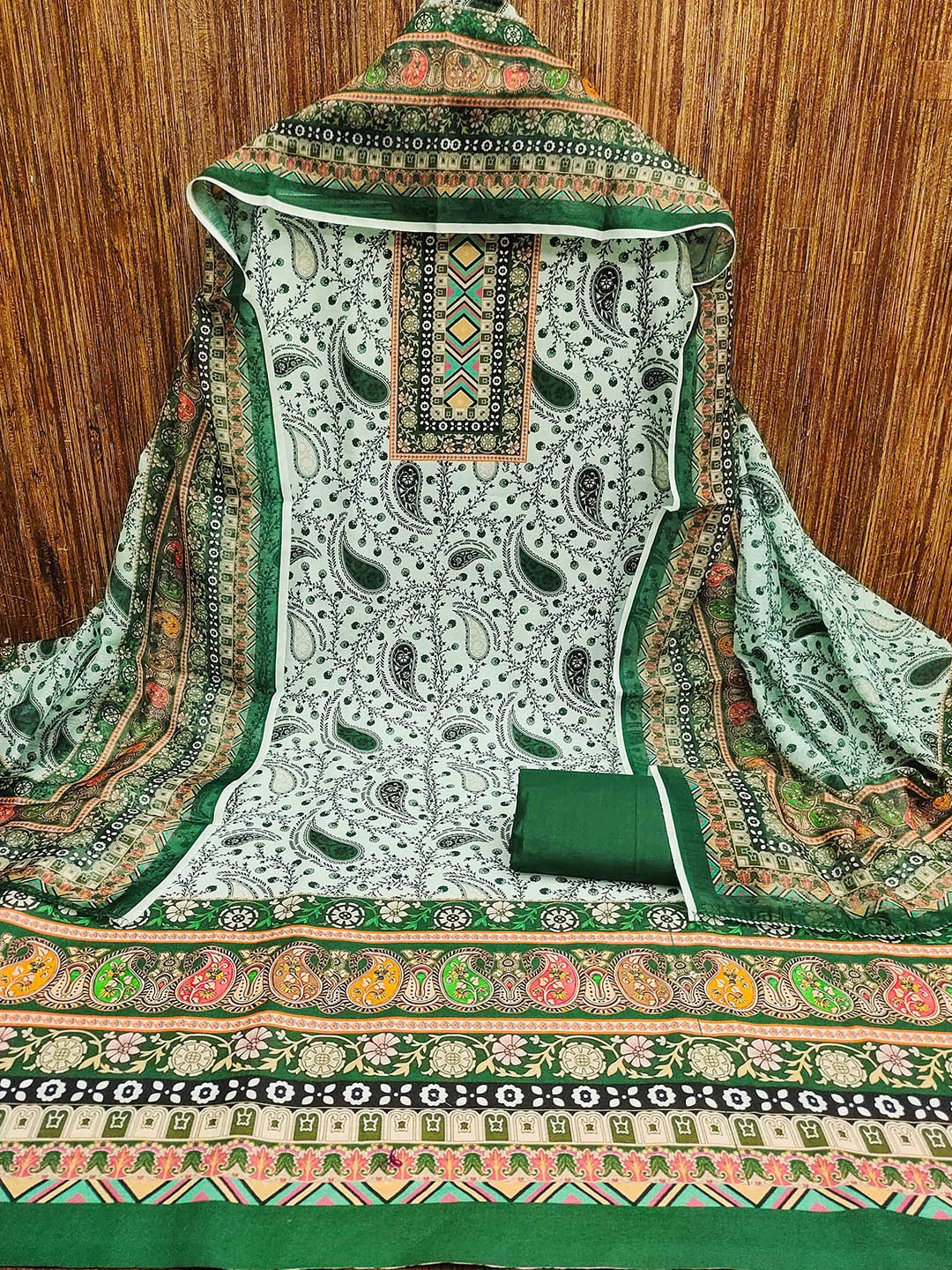 

MANVAA Paisley Printed Unstitched Dress Material, Green