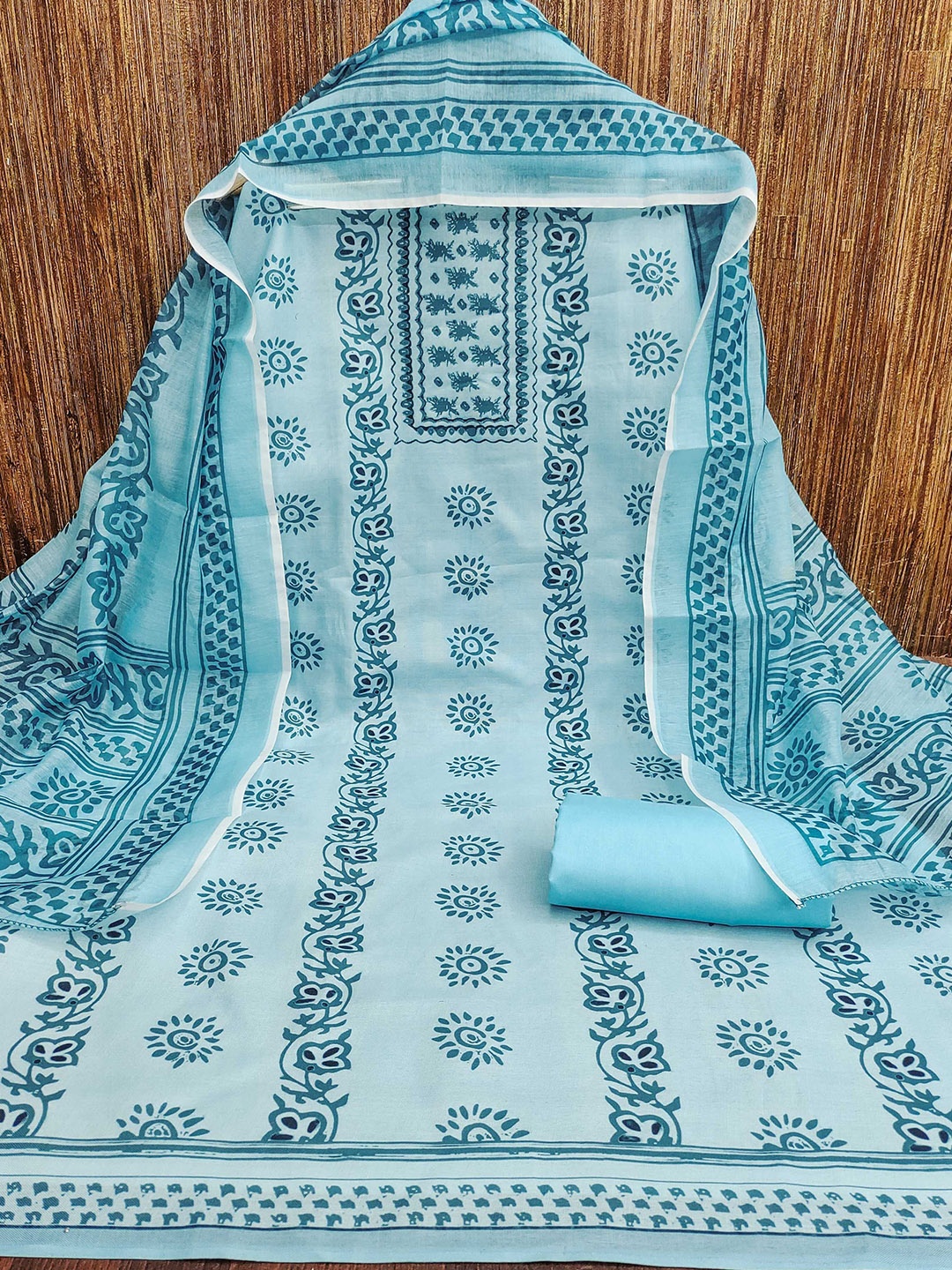 

MANVAA Floral Printed Unstitched Dress Material, Blue