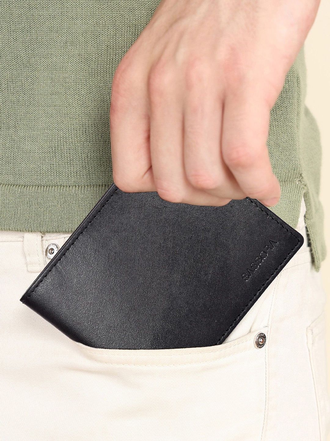 

Sassora Men Embellished Leather Two Fold Wallet, Black
