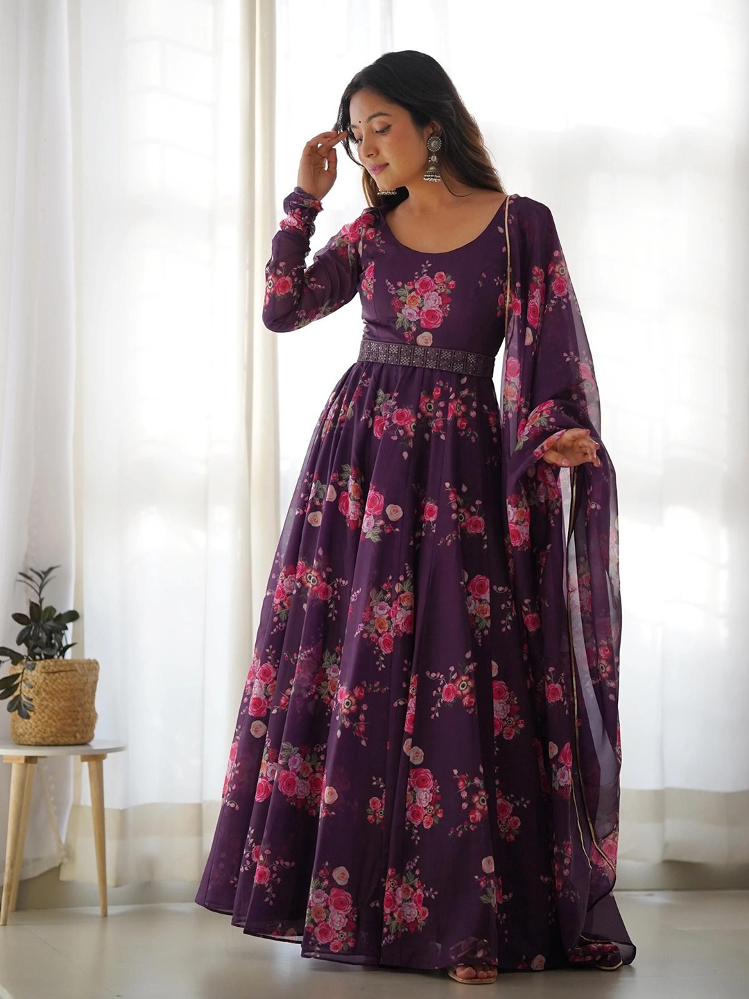 

BAESD Floral Print Maxi Ethnic Dress, Purple