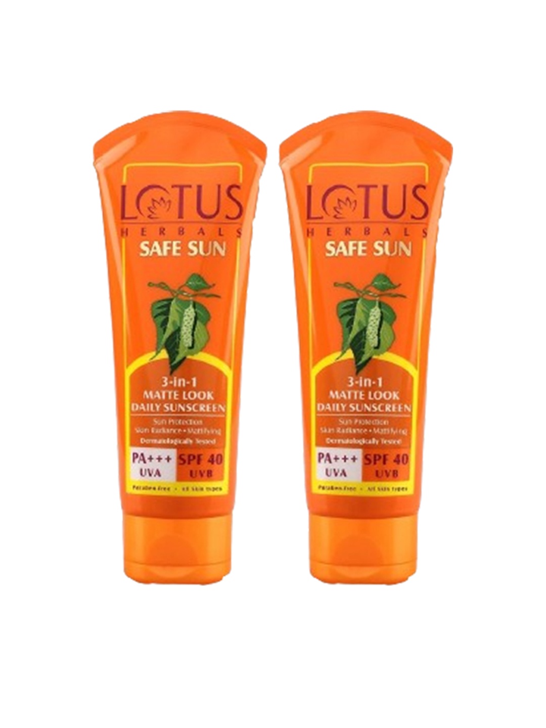 

Lotus Herbals Safe Sun Set Of 2 3-In-1 Matte Look Daily Sunscreen - 75g Each, Orange