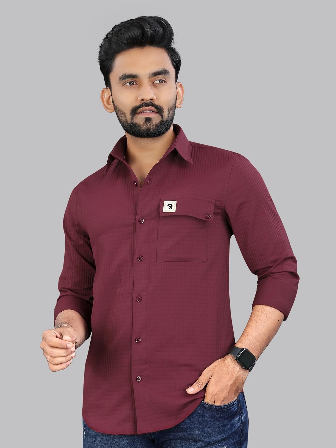 

ADWYN PETER Men Opaque Solid Casual Shirt, Maroon