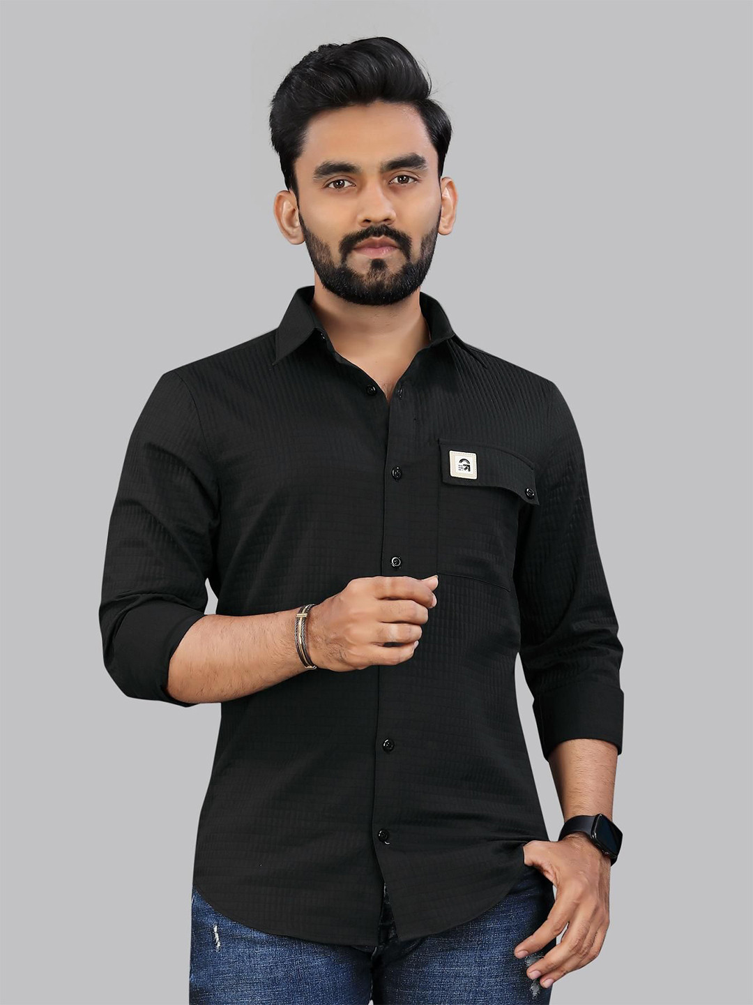 

ADWYN PETER Men Opaque Solid Regular Fit Casual New Shirt, Black