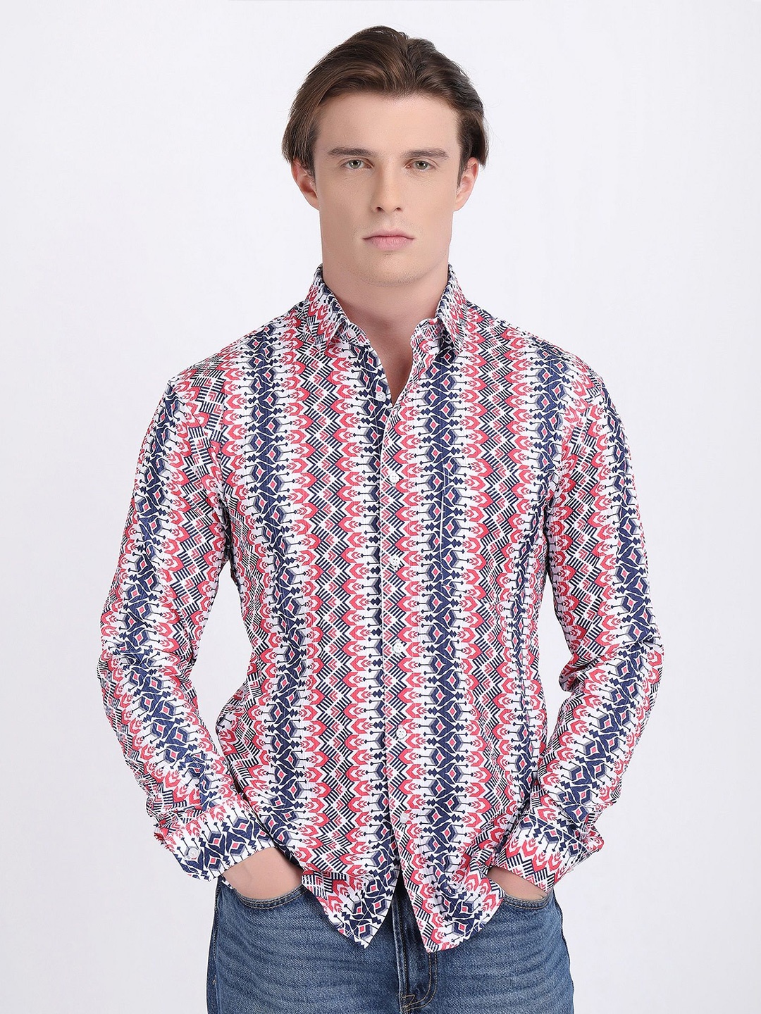 

The Roy Men Comfort Slim Fit Opaque Printed Casual Shirt, Blue