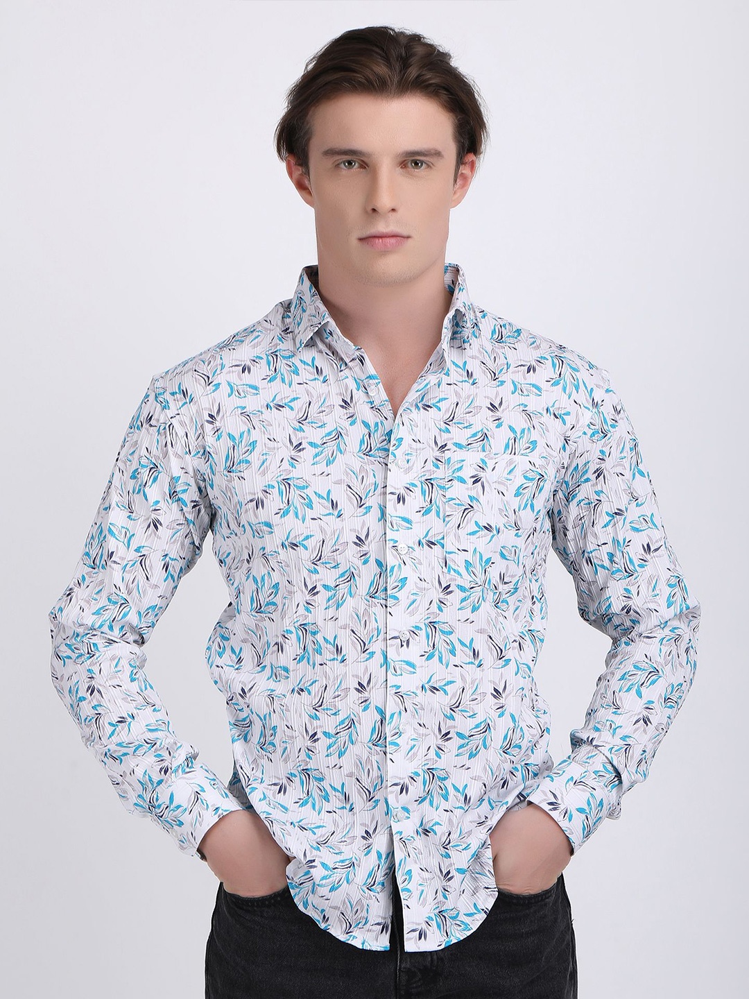 

The Roy Men Comfort Slim Fit Floral Opaque Printed Casual Shirt, Blue