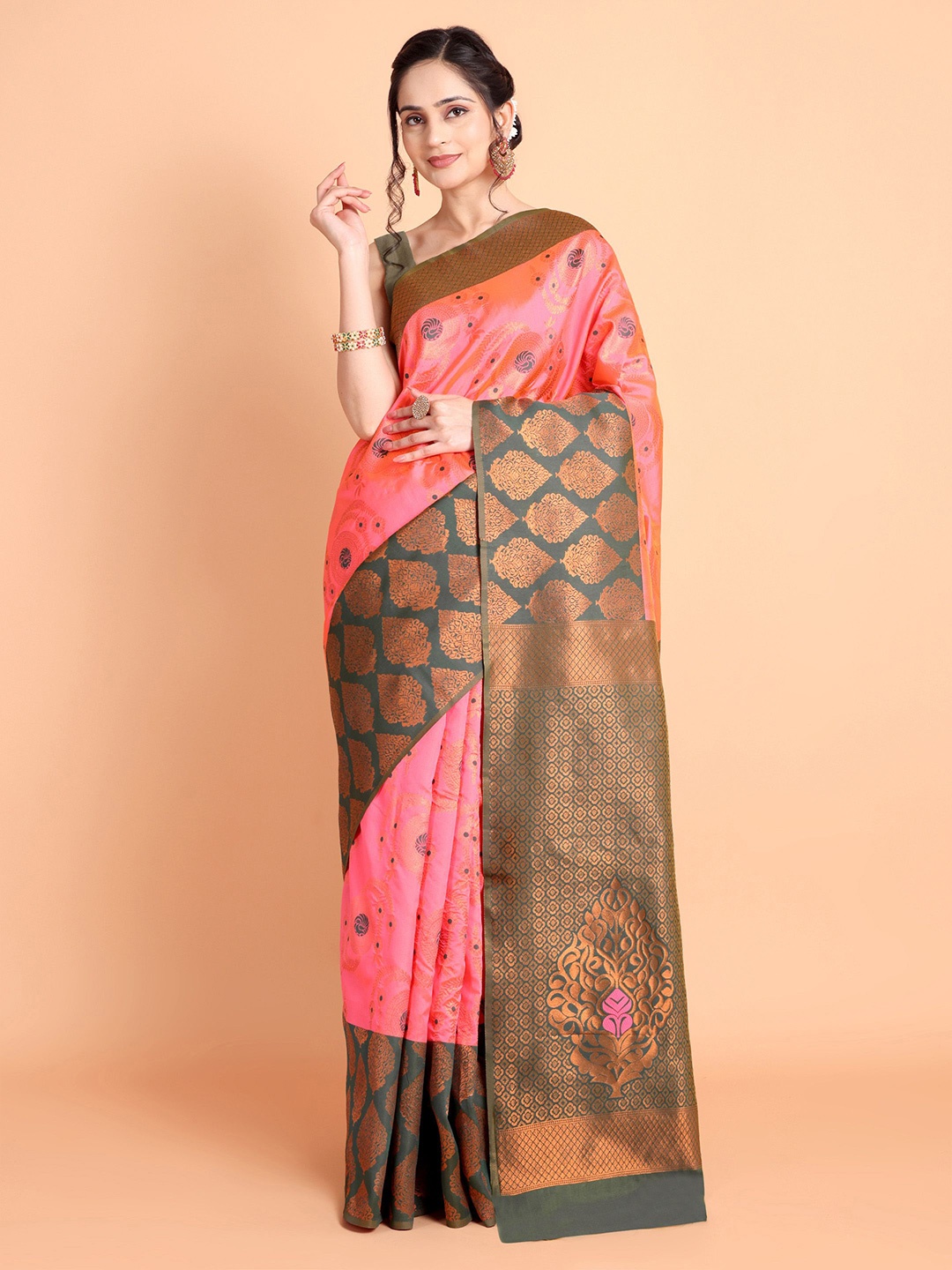 

Visit Wear Woven Design Pure Silk Kanjeevaram Saree, Pink