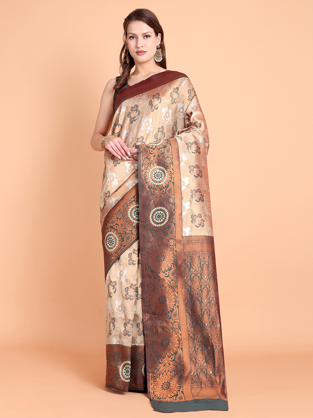 

Visit Wear Woven Design Zari Pure Silk Kanjeevaram Saree, Cream