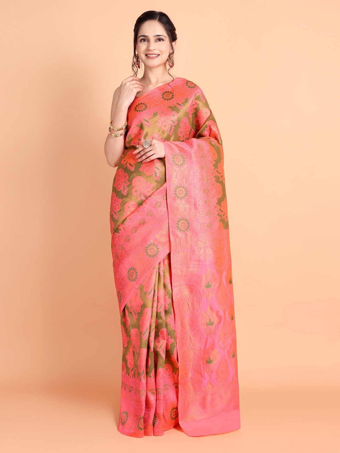 

Visit Wear Woven Design Zari Pure Silk Kanjeevaram Saree, Pink