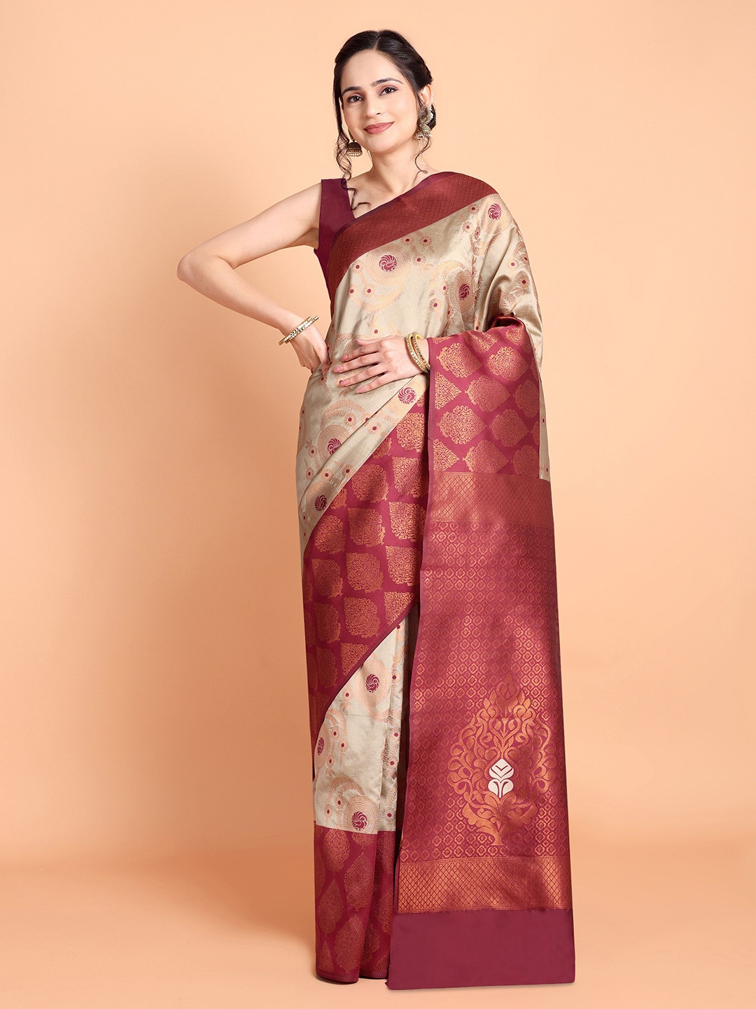 

Visit Wear Woven Design Zari Pure Silk Kanjeevaram Saree, Cream