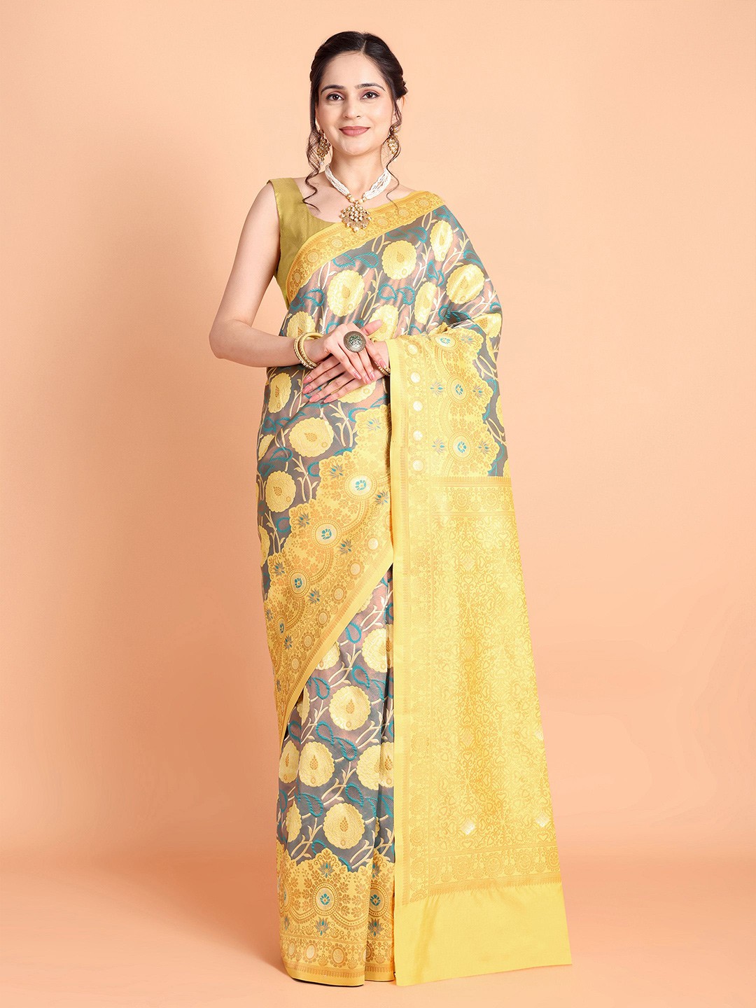 

Visit Wear Ethnic Motifs Woven Design Zari Pure Silk Kanjeevaram Saree, Yellow