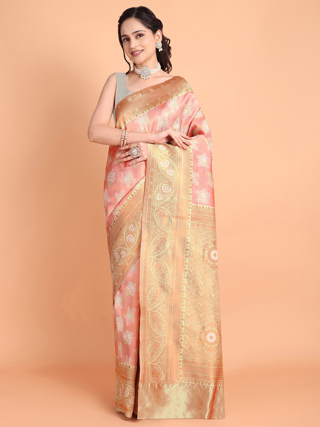 

Visit Wear Kanjeevaram Silk Cotton Woven Design Zari Traditional Saree, Peach