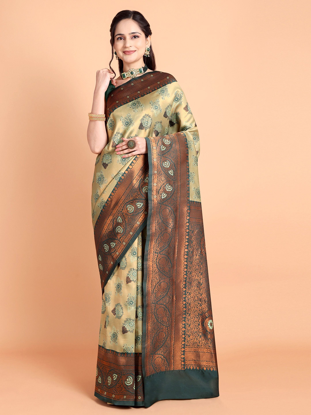 

Visit Wear Woven Design Zari Pure Silk Kanjeevaram Saree, Cream