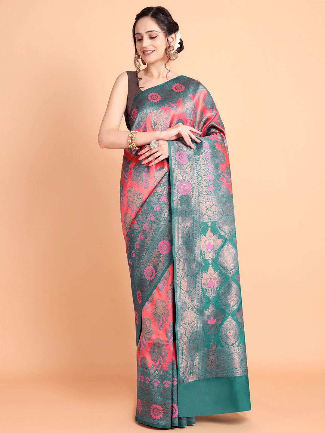 

Visit Wear Ethnic Motifs Woven Design Zari Pure Silk Kanjeevaram Saree, Green