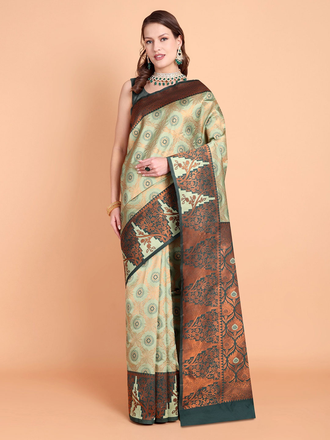 

Visit Wear Woven Design Zari Pure Silk Kanjeevaram Saree, Green