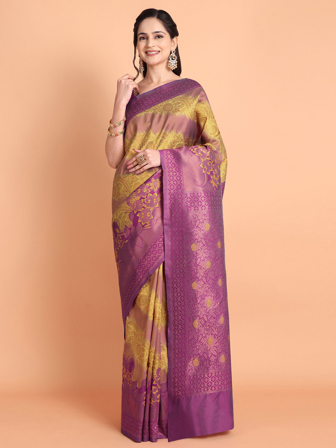 

Visit Wear Woven Design Zari Pure Silk Kanjeevaram Saree, Yellow