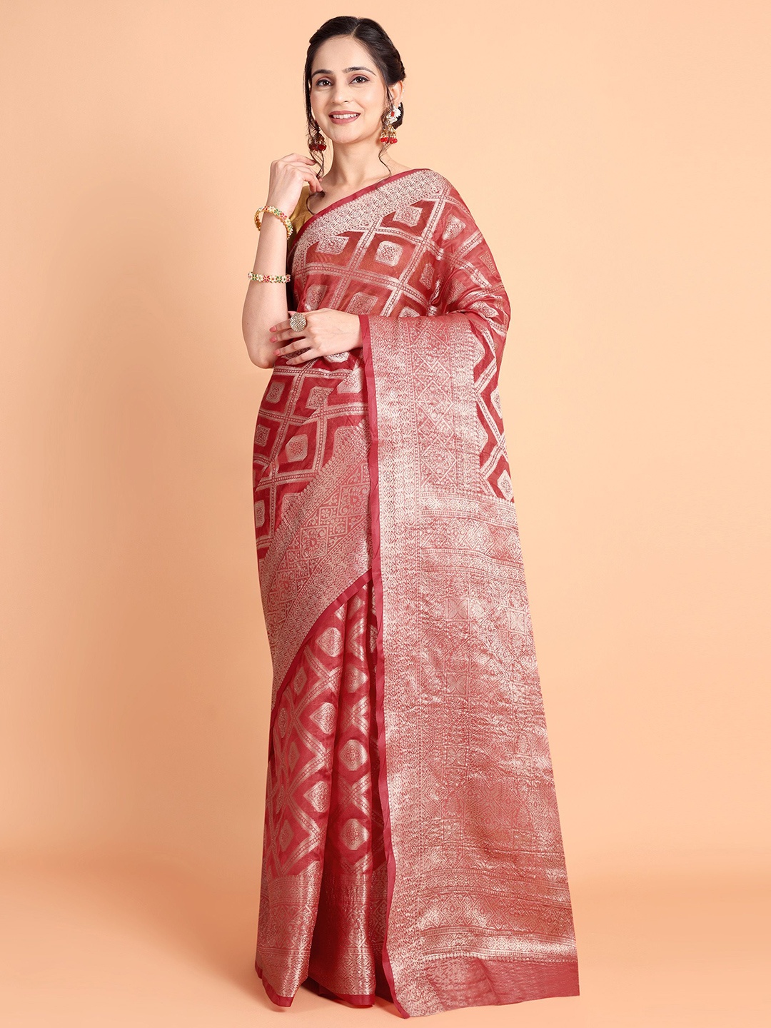 

Visit Wear Ethnic Motif Zari Woven Pure Silk Patola Saree, Red